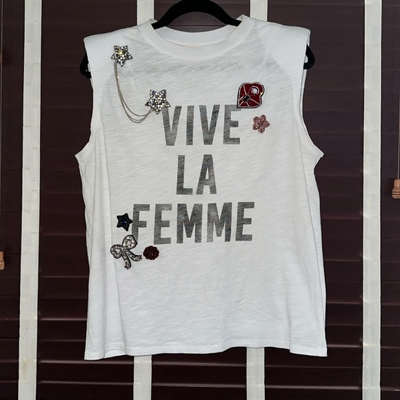 Cinq à Sept Vive La Femme Patch T-Shirt-Medium - Picture 1 of 4